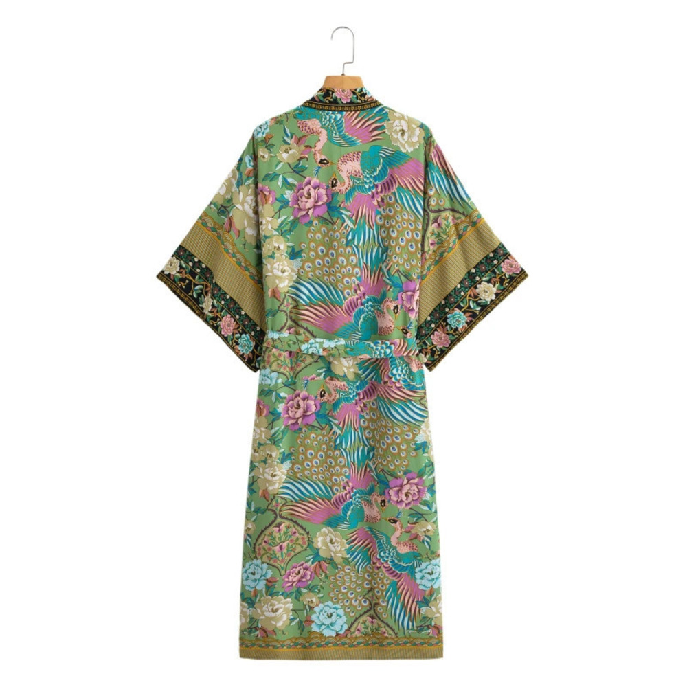 Placement Print Long Cardigan Robe